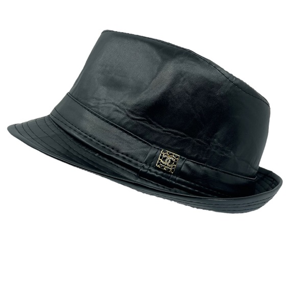 Nordstrom Accessories - French Faux Leather Crystal Logo Fedora Hat Black